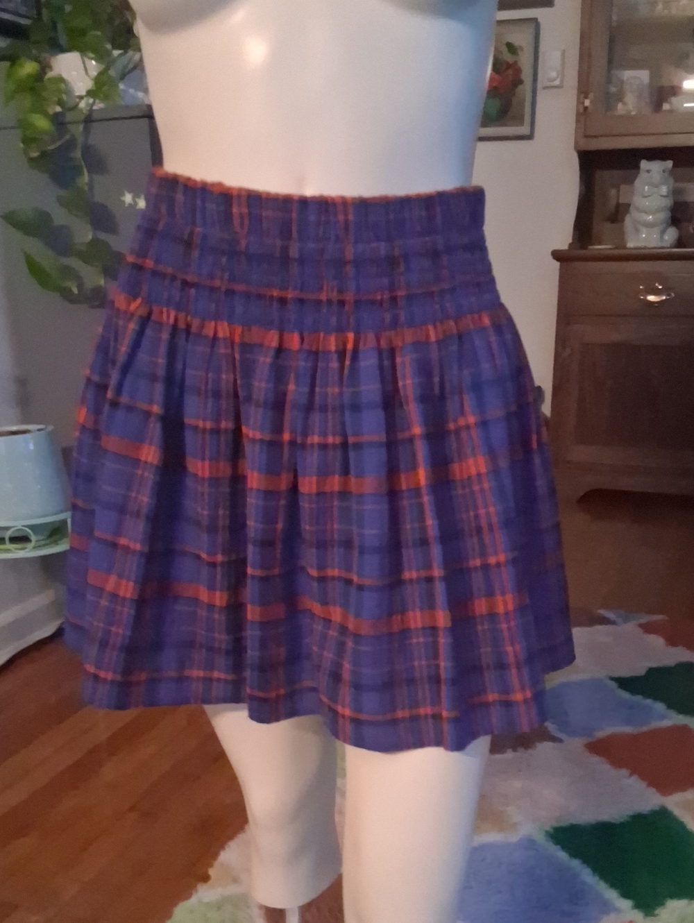 Pleated Blue and Red Plaid Mini Skirt